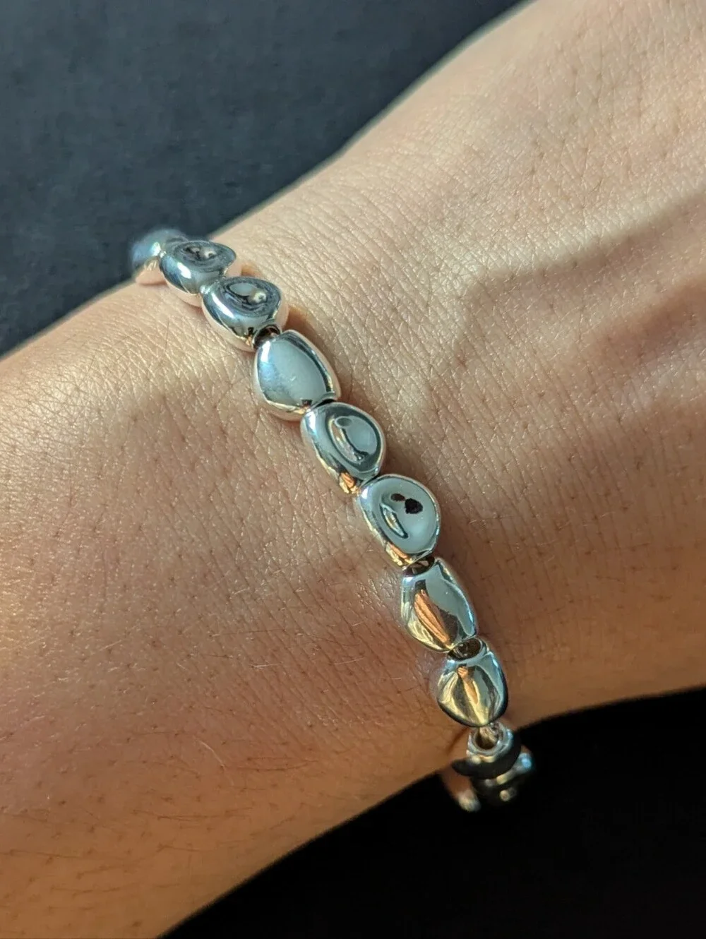 925 Solid Sterling Silver Beaded Pebbles Bracelet Minimalist Quiet Luxury